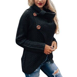 Black Chunky Knit Women's Long Sweater XL Poncho Criss Cross Cowl Neck